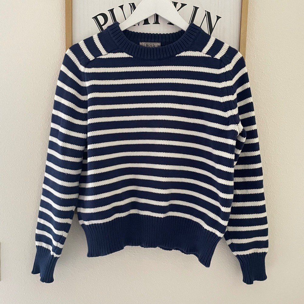 J. Crew Relaxed Pullover Sweater in Stripe Navy White Size Small - Picture 2 of 7